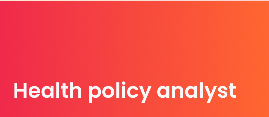 Orange background with Health policy analyst text